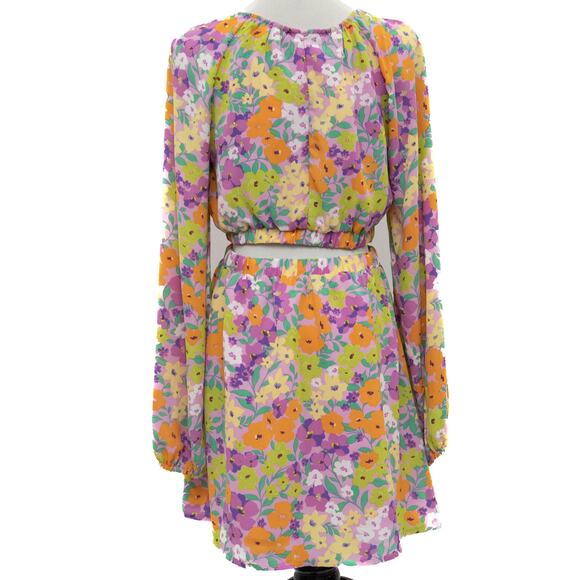 Sanctuary Floral Cutout Long Sleeve Mini Dress Size Small - Picture 4 of 8
